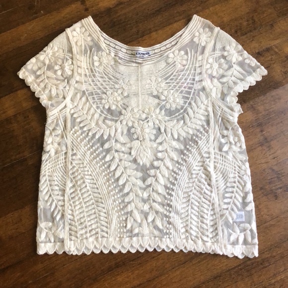 Express Tops - Express Ivory Lace Detailed Top Size Small